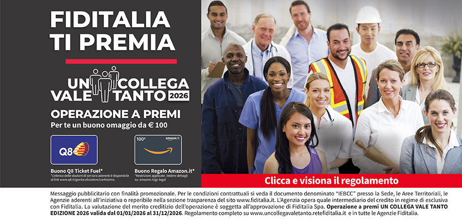 Agenzia Uniservice Global Srl Fiditalia | Lecco, Bergamo, Treviglio, Cernusco sul Naviglio | Fiditalia ti premia - Vinci un buono omaggio da €100. Operazione a premi. Clicca e visiona il regolamento. Operazione a premi UN COLLEGA VALE TANTO 2025 valida dal 01/01/2025 al 31/12/2025. Regolamento completo www.uncollegavaletanto.retefiditalia.it
