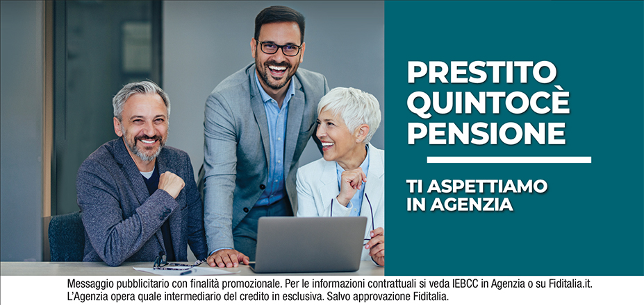 Agenzia Uniservice Global Srl Fiditalia | Lecco, Bergamo, Treviglio, Cernusco sul Naviglio | Cessione del Quinto Quintocè - Un consulente dedicato per i progetti di dipendenti e pensionati. Messaggio pubblicitario con finalità promozionale. Per le informazioni contrattuali si veda IEBCC in Agenzia o su Fiditalia. it. L’Agenzia opera quale intermediario del credito in esclusiva. Salvo approvazione Fiditalia.